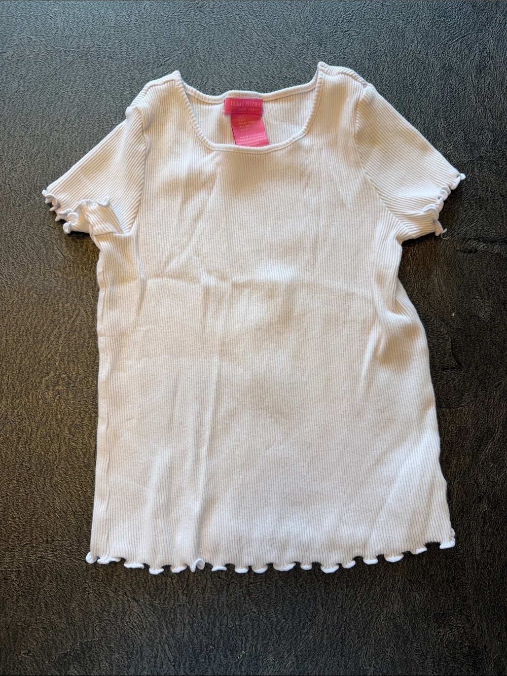 Girls White Ribbed Lettuce Edge Tee size 7